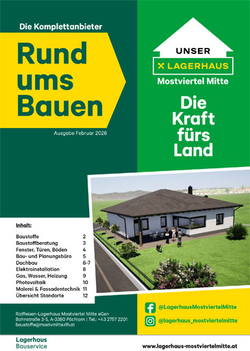 Titelseite der Broschüre Rund ums Bauen Ausgabe Februar 2026